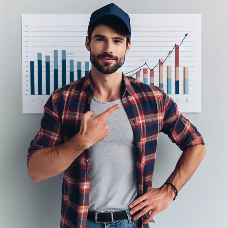 Truck driver in front of a growth graphic